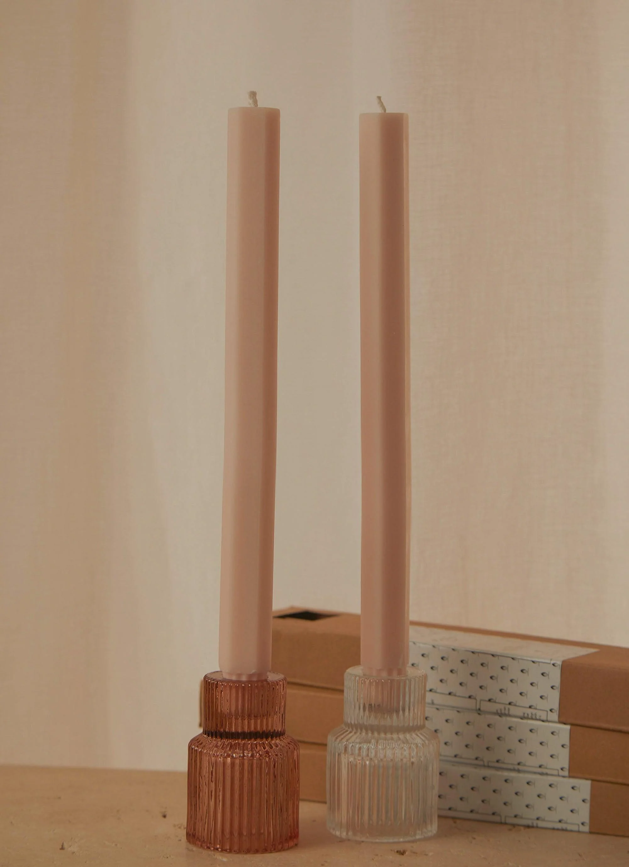 Moreton Eco Hexagonal Dinner Candle 2 Pack - Antique Pink - Image 3