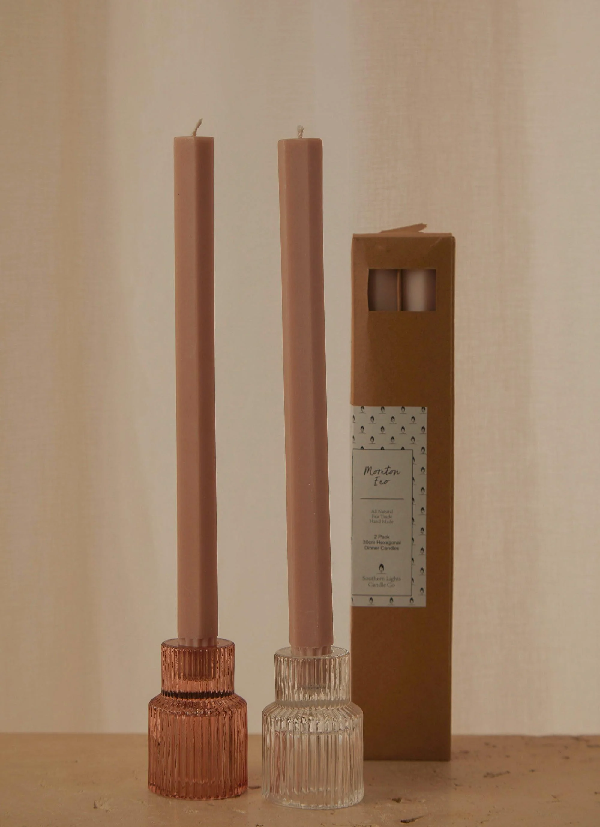 Moreton Eco Hexagonal Dinner Candle 2 Pack - Latte - Image 3