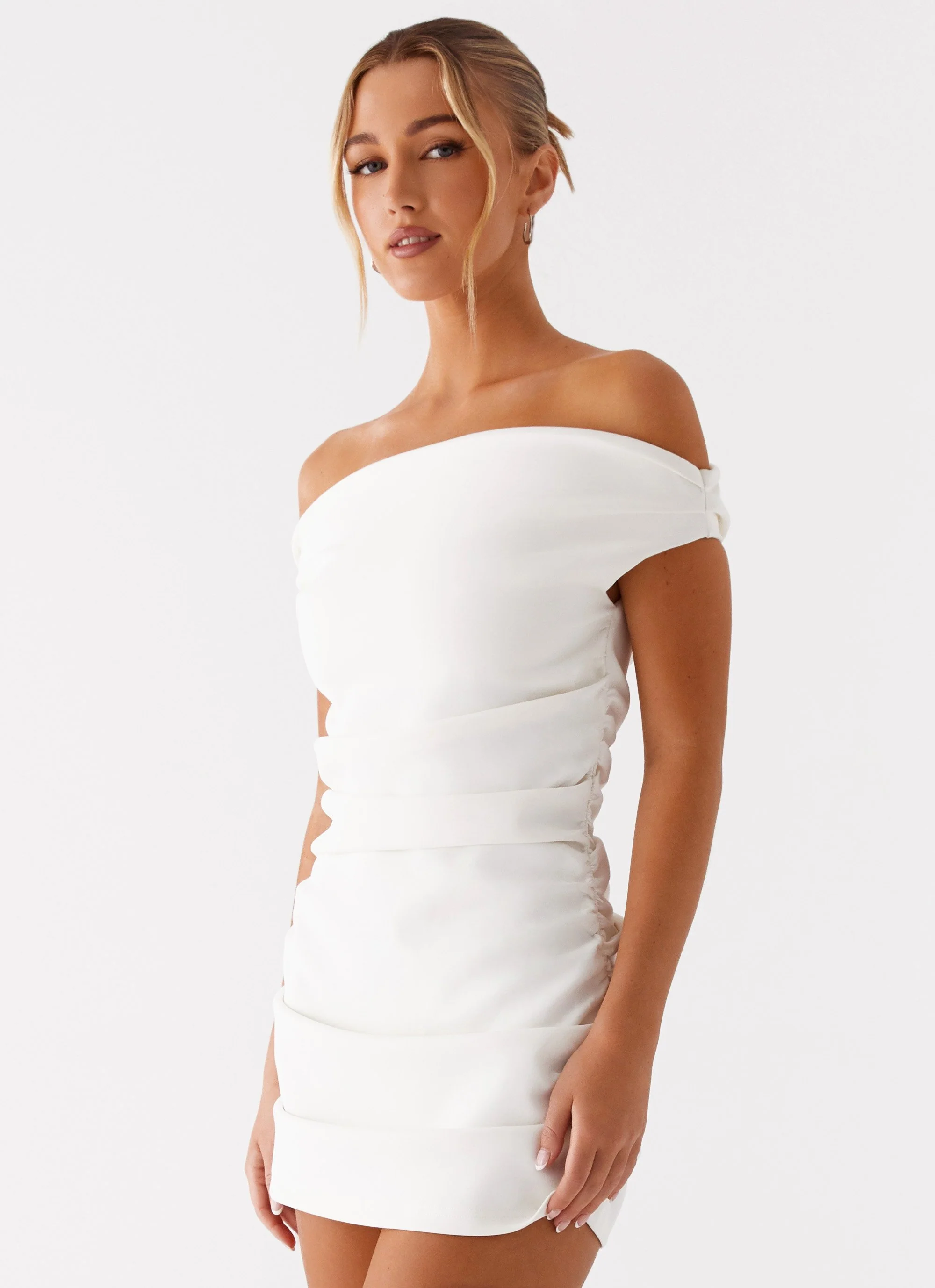 Morgan Off Shoulder Mini Dress - Ivory - Image 3