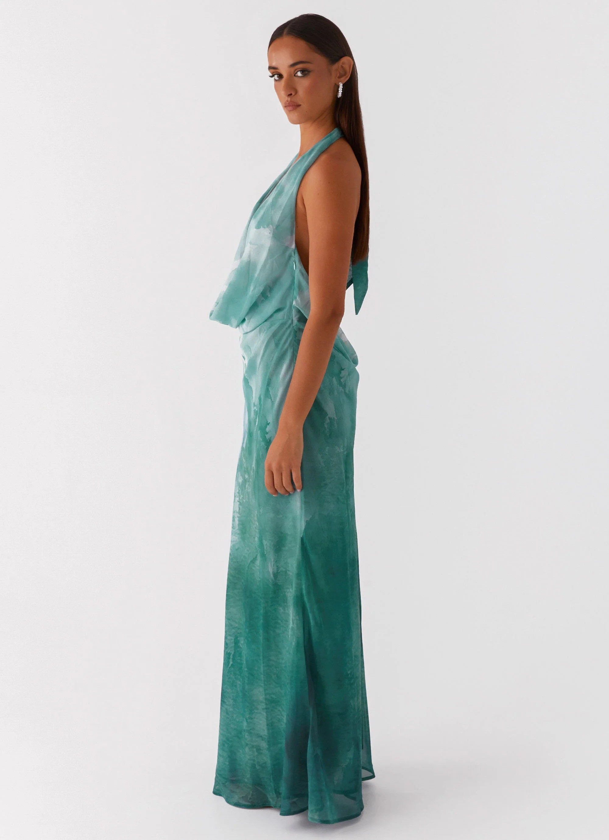 Nerissa Cowl Neck Maxi Dress - Green Tie Dye - Image 5