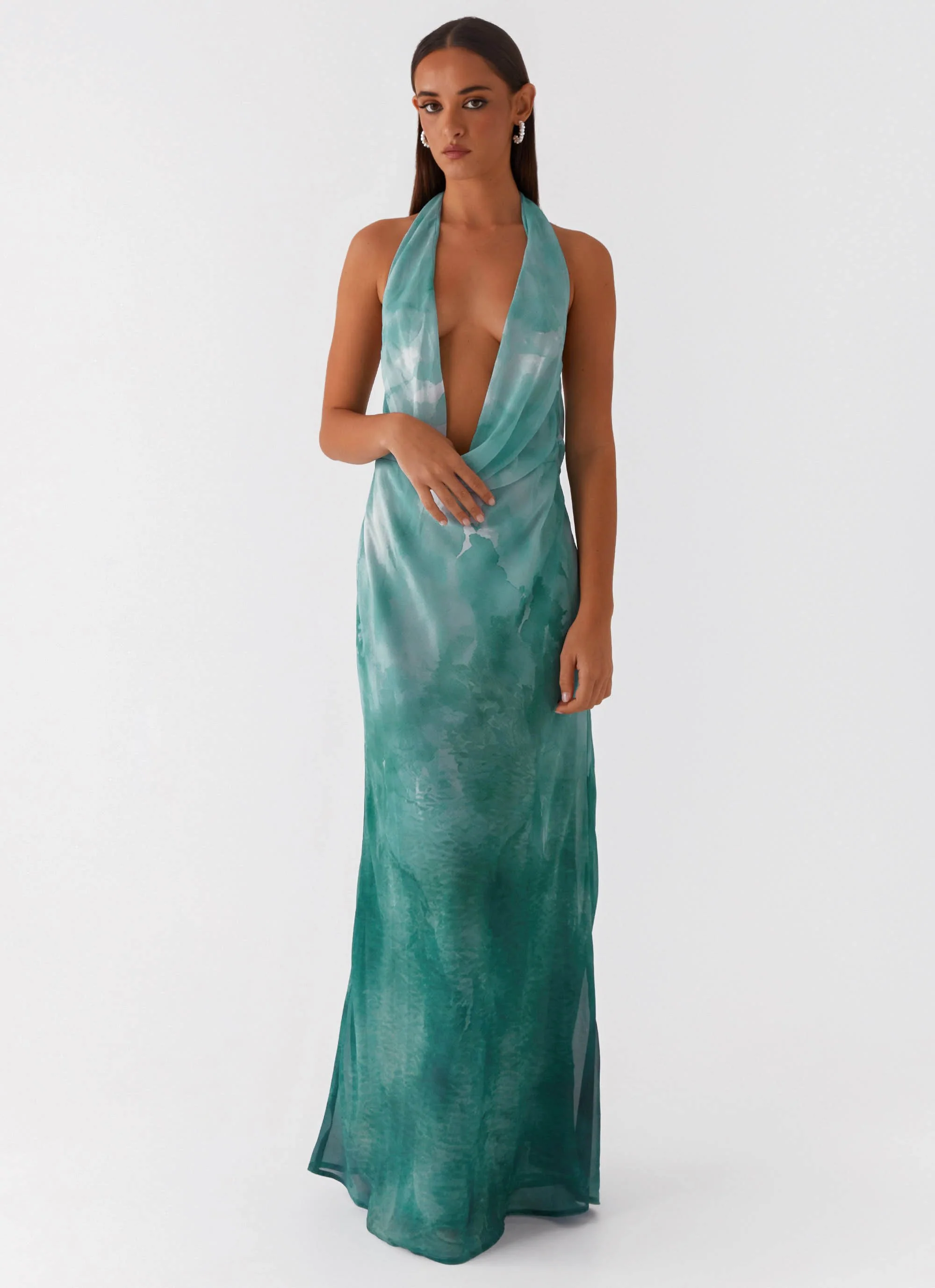 Nerissa Cowl Neck Maxi Dress - Green Tie Dye - Image 6