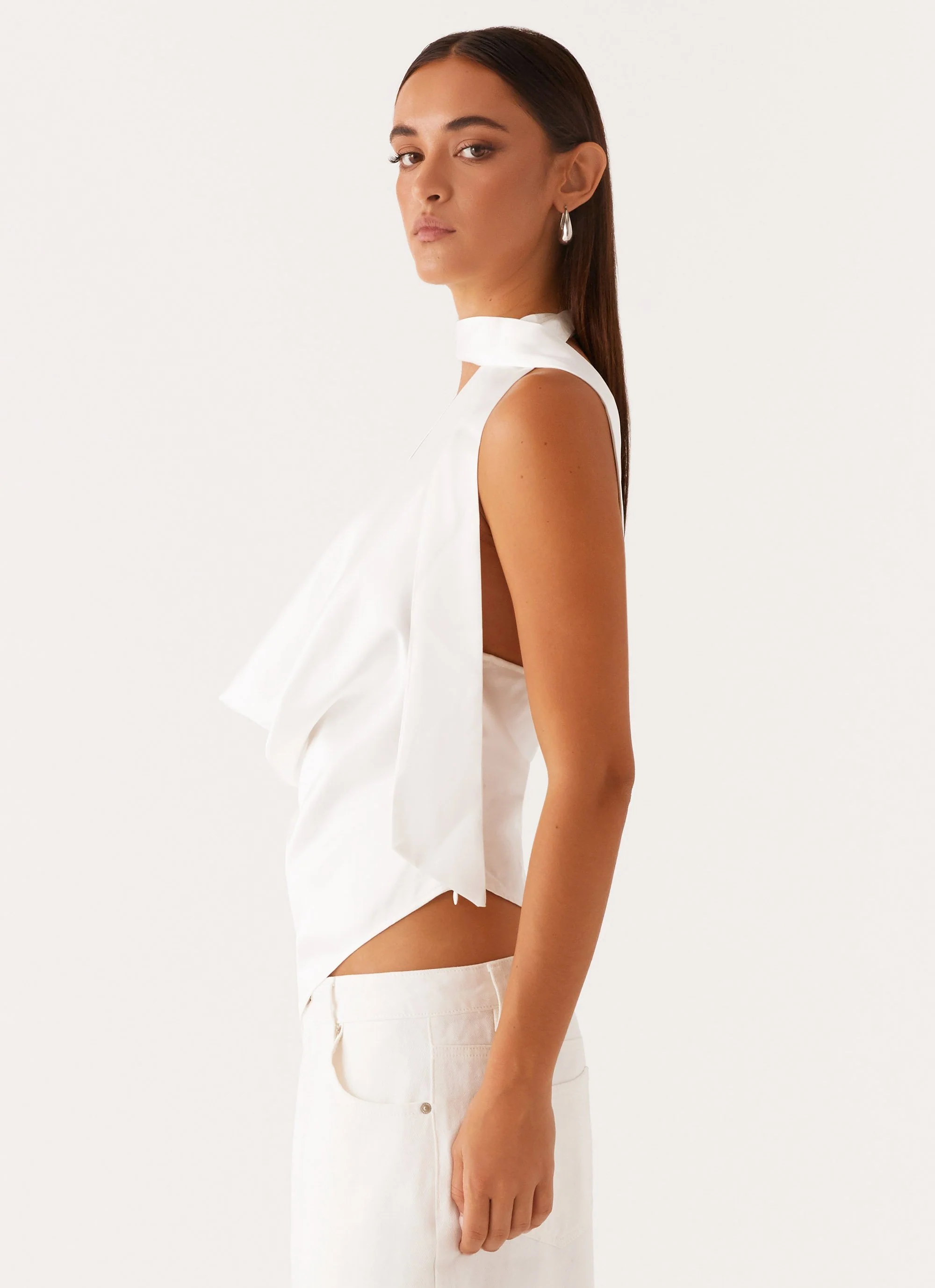 Nina Halterneck Scarf Top - White - Image 3