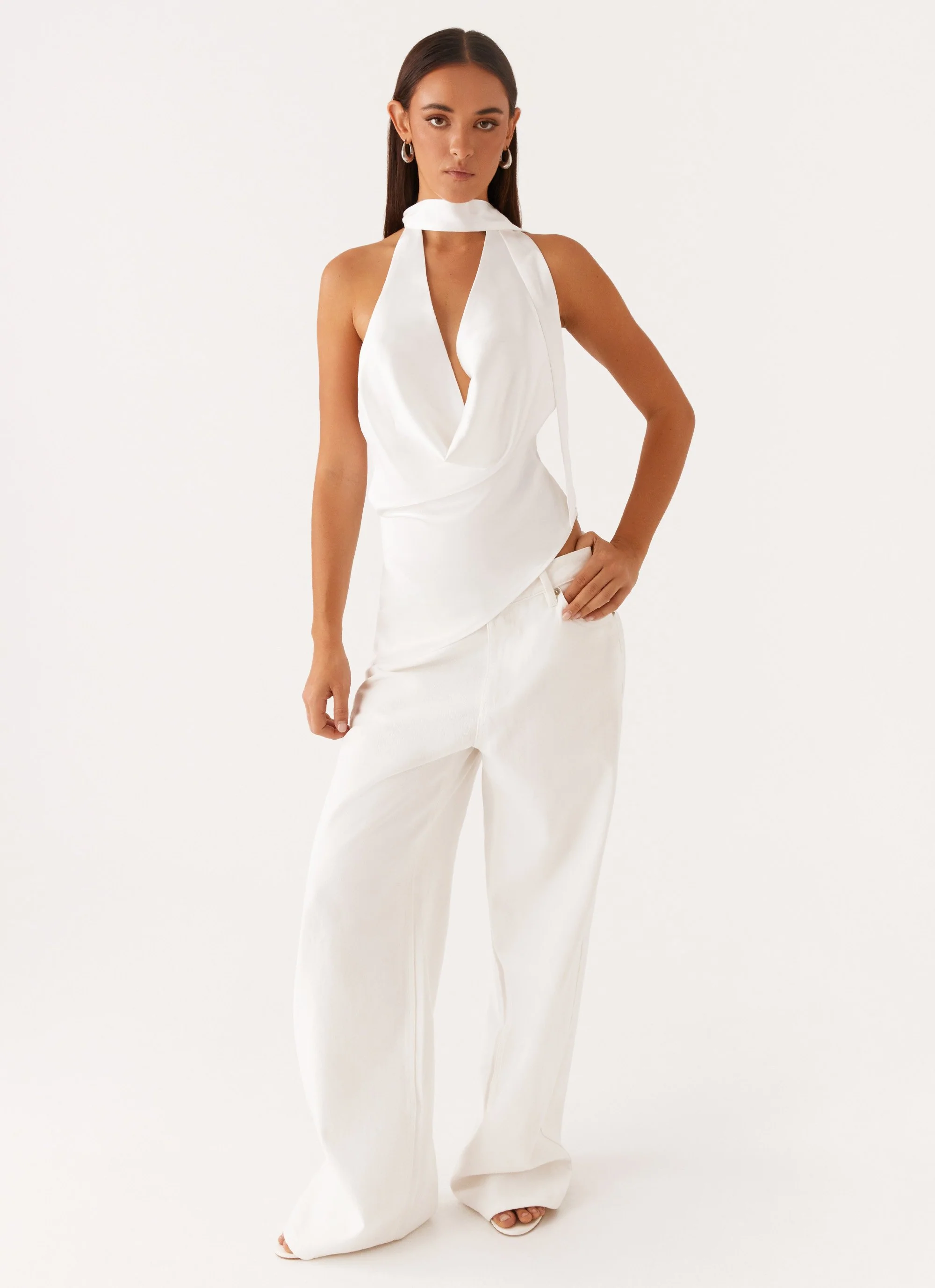 Nina Halterneck Scarf Top - White - Image 5