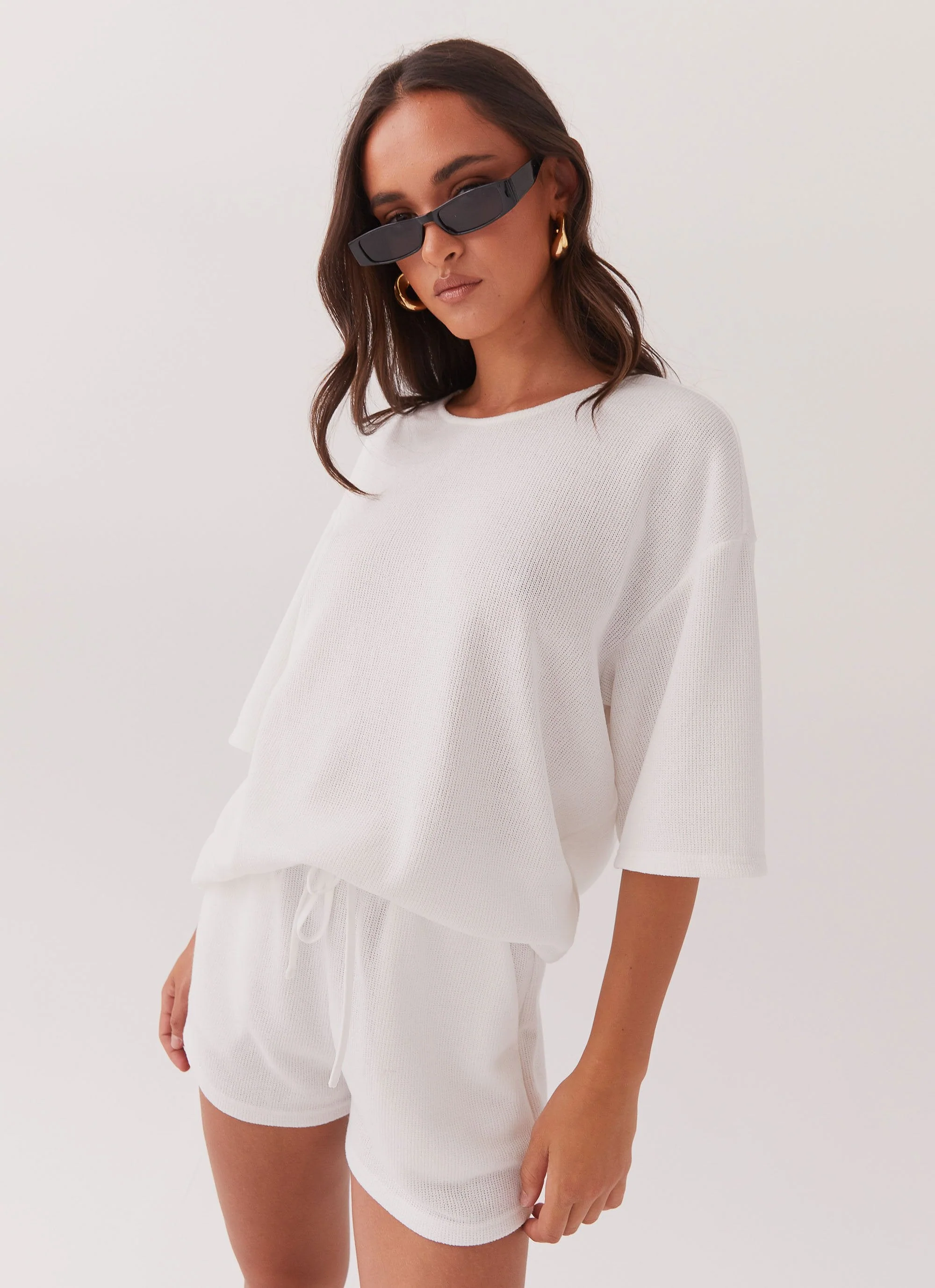 Ocean Waves Knit Shorts - White - Image 5