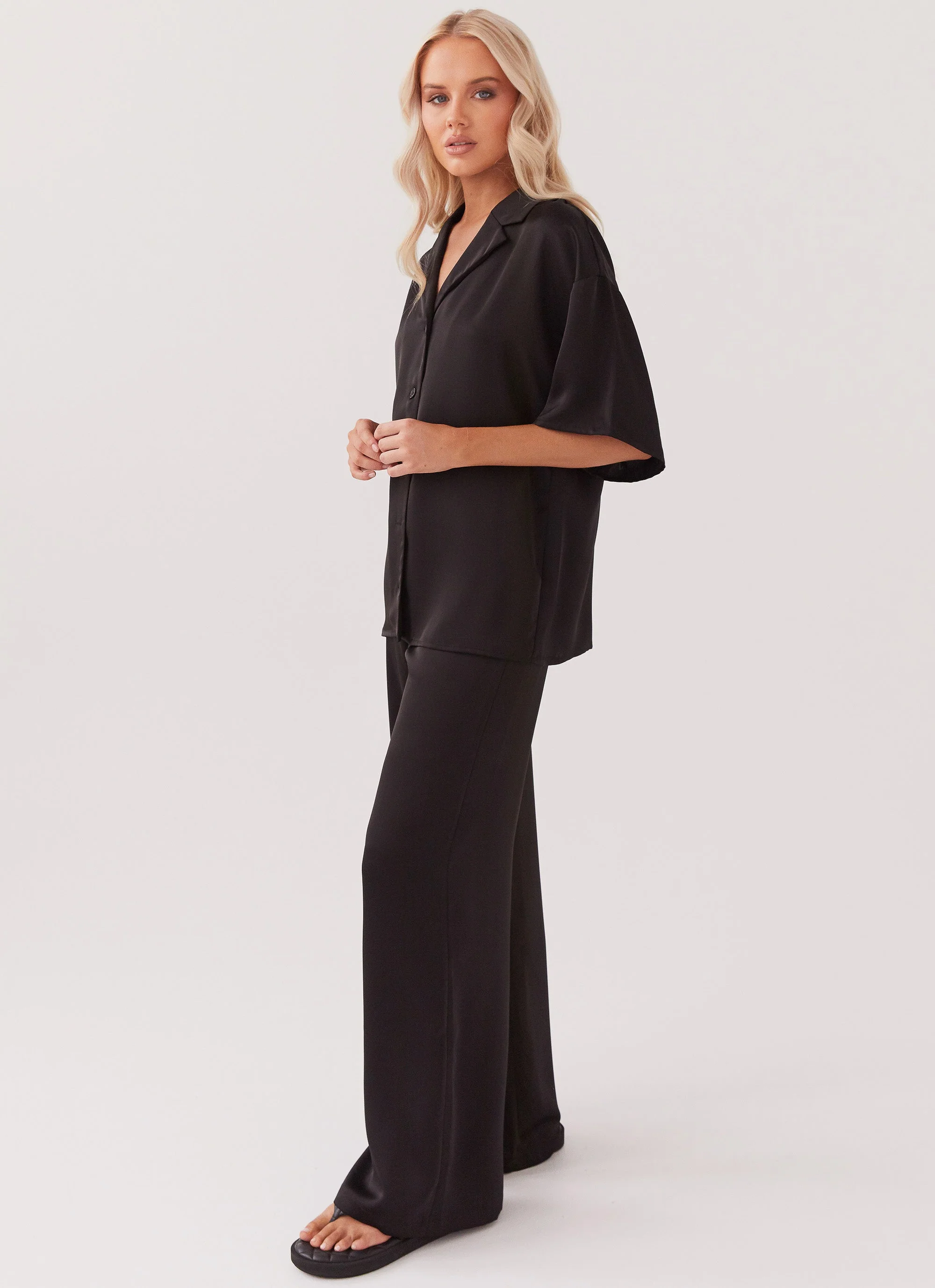 Palm Cove Satin Pants - Black - Image 4