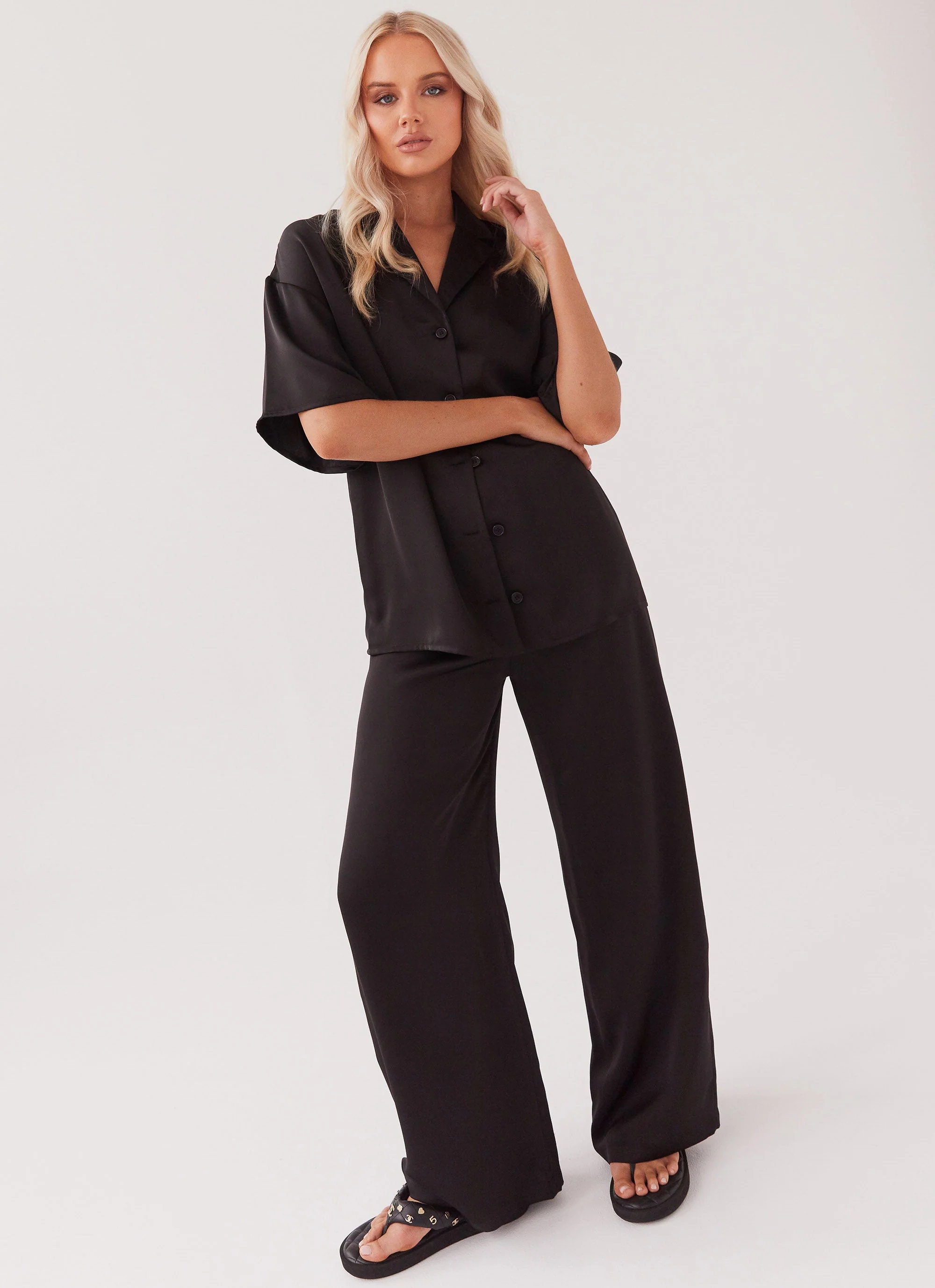 Palm Cove Satin Pants - Black - Image 5