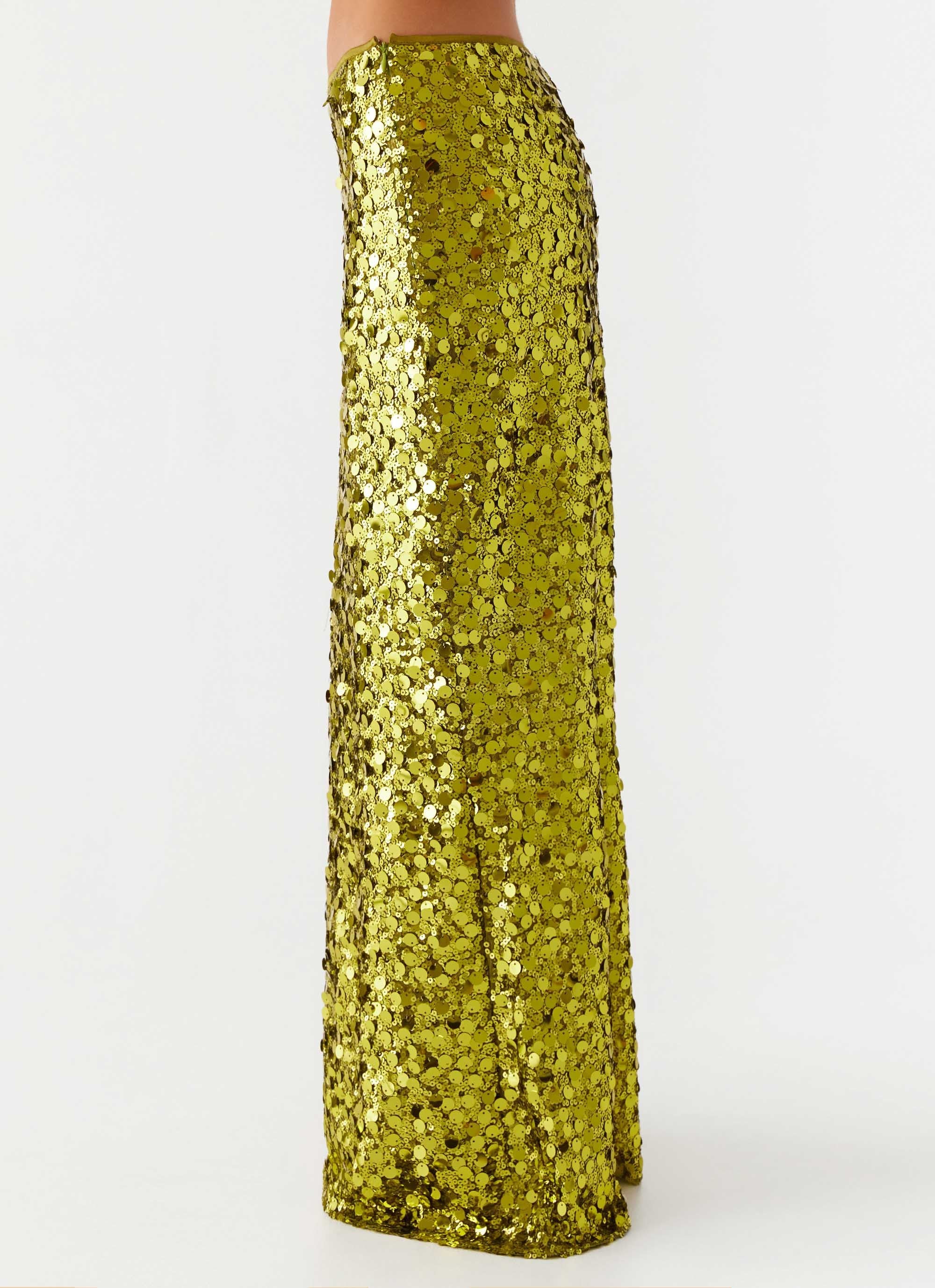 Perfect Places Low Rise Sequin Maxi Skirt - Olive - Image 4