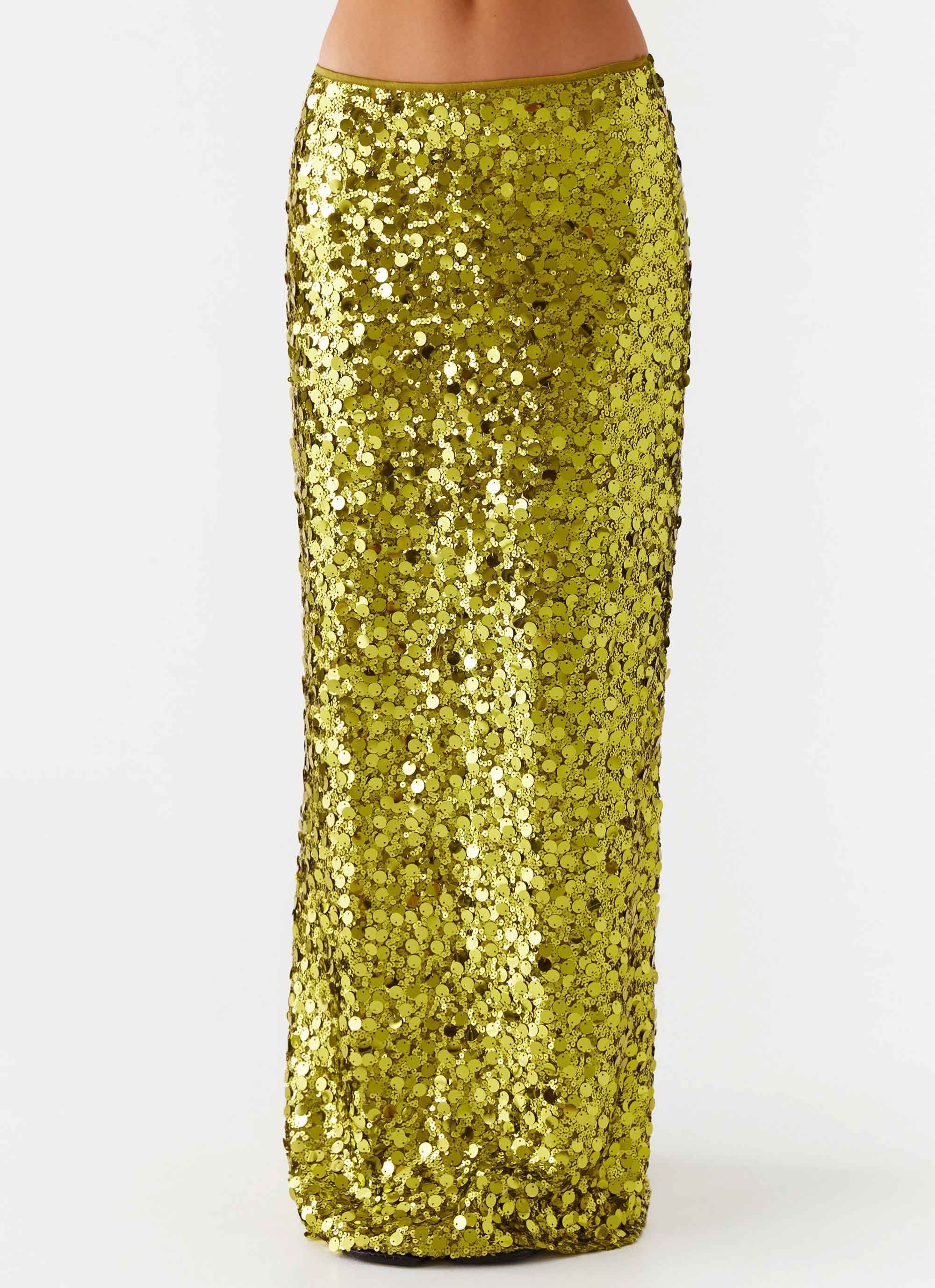 Perfect Places Low Rise Sequin Maxi Skirt - Olive - Image 6