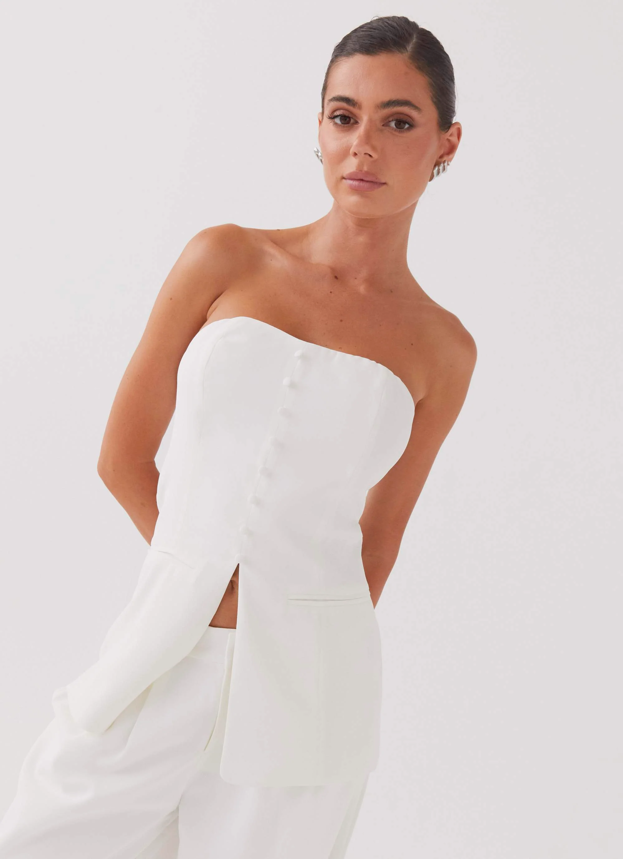 Riveria Tailored Strapless Top - Ivory - Image 5