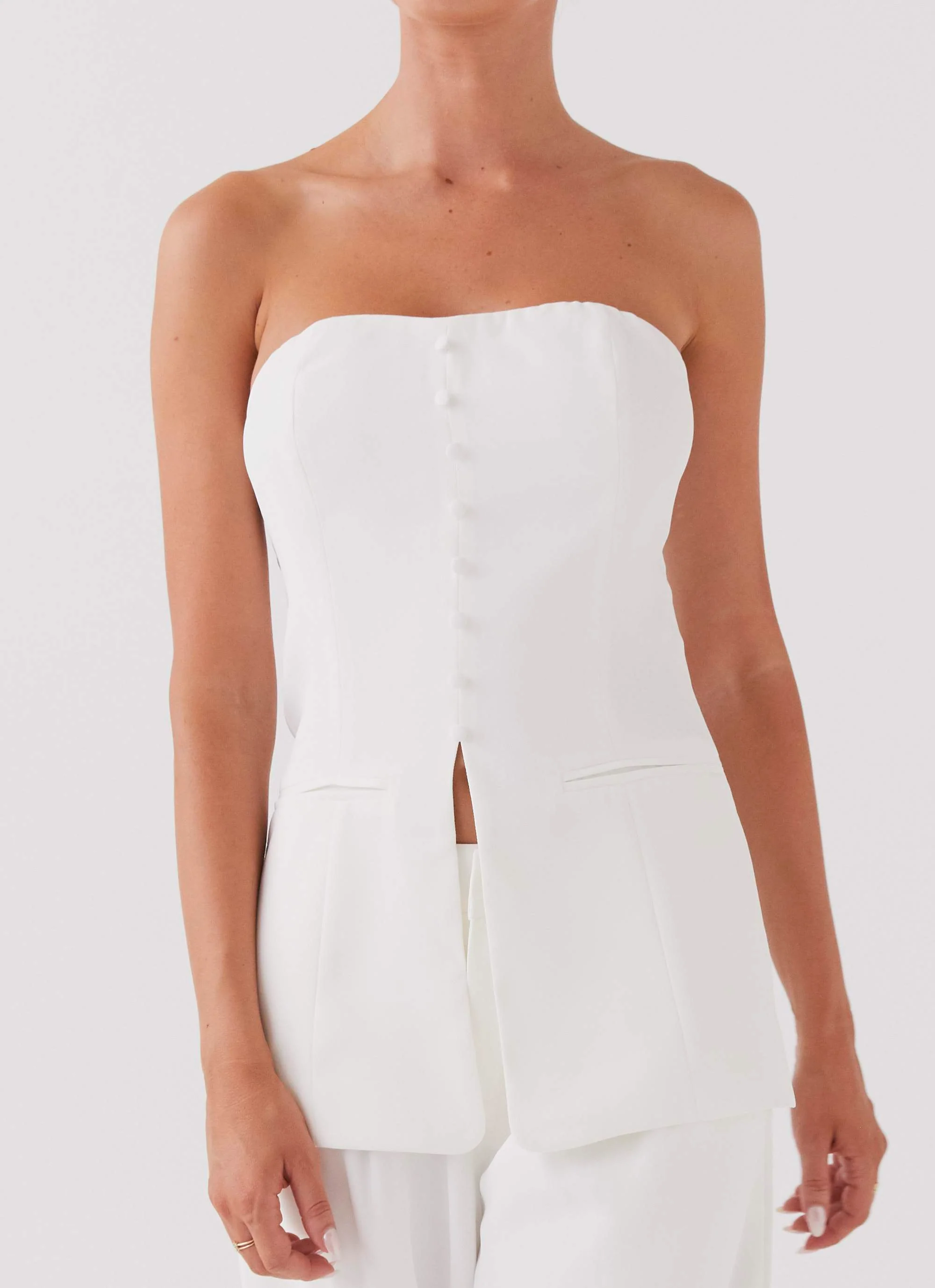 Riveria Tailored Strapless Top - Ivory - Image 6