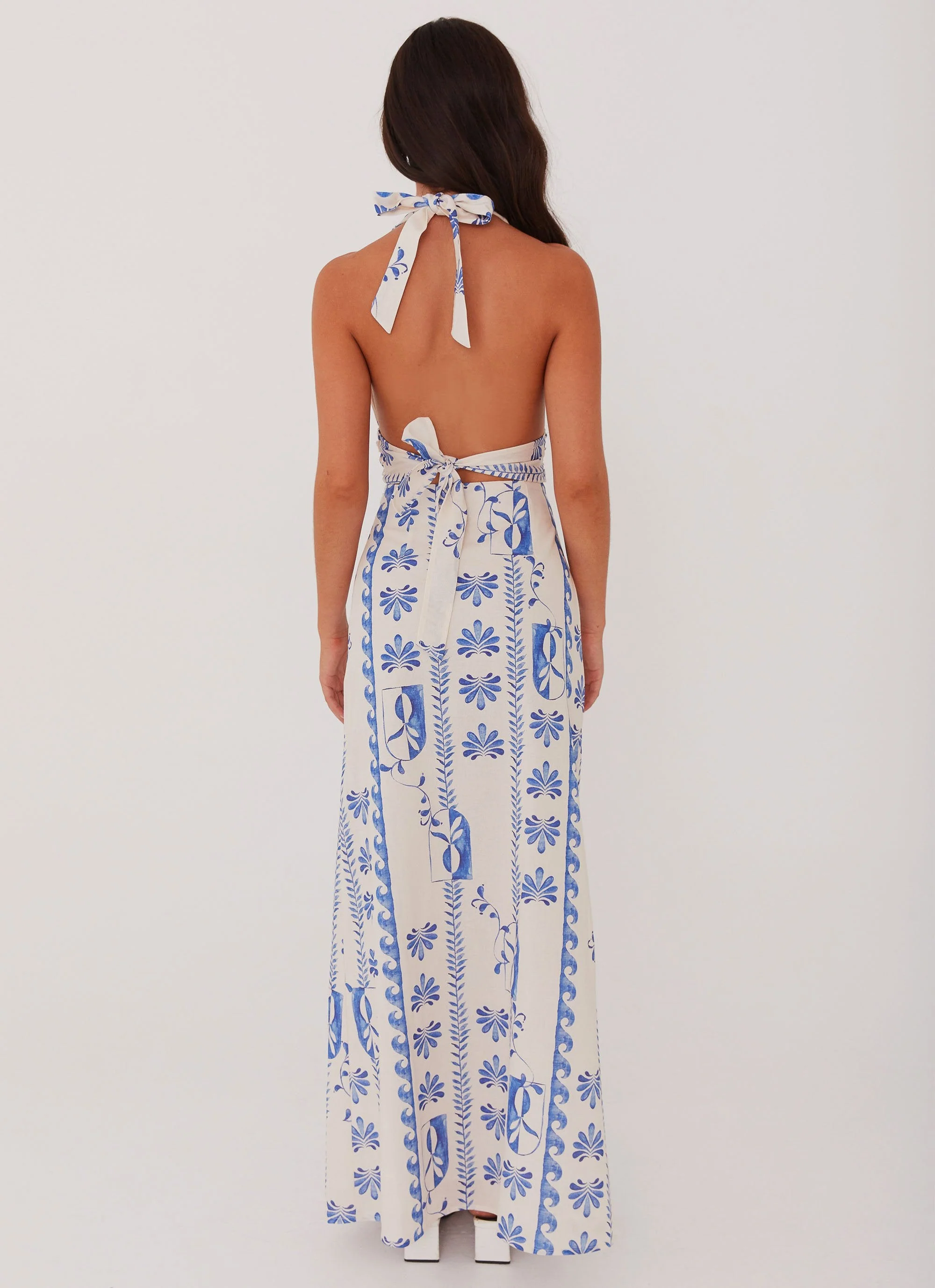 Sky Linen Maxi Dress - Floral Wave - Image 3