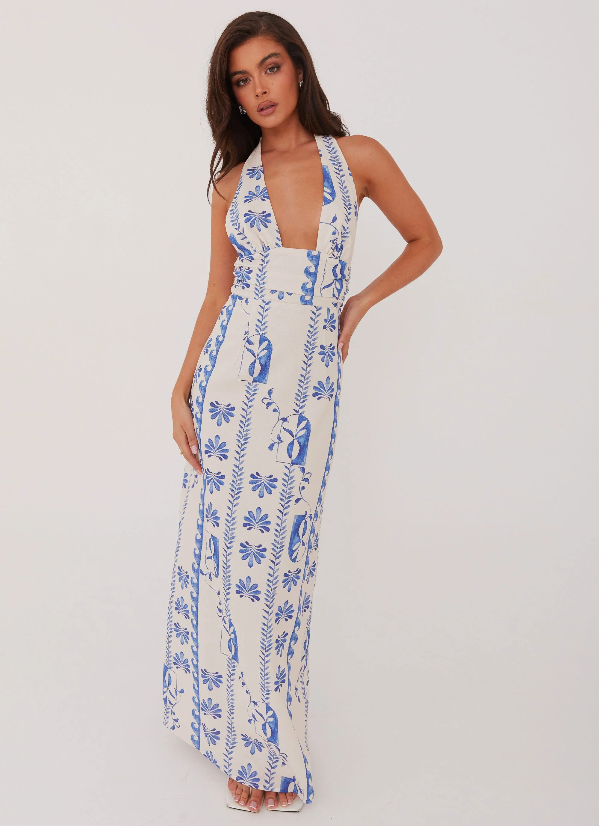 Sky Linen Maxi Dress - Floral Wave - Image 5