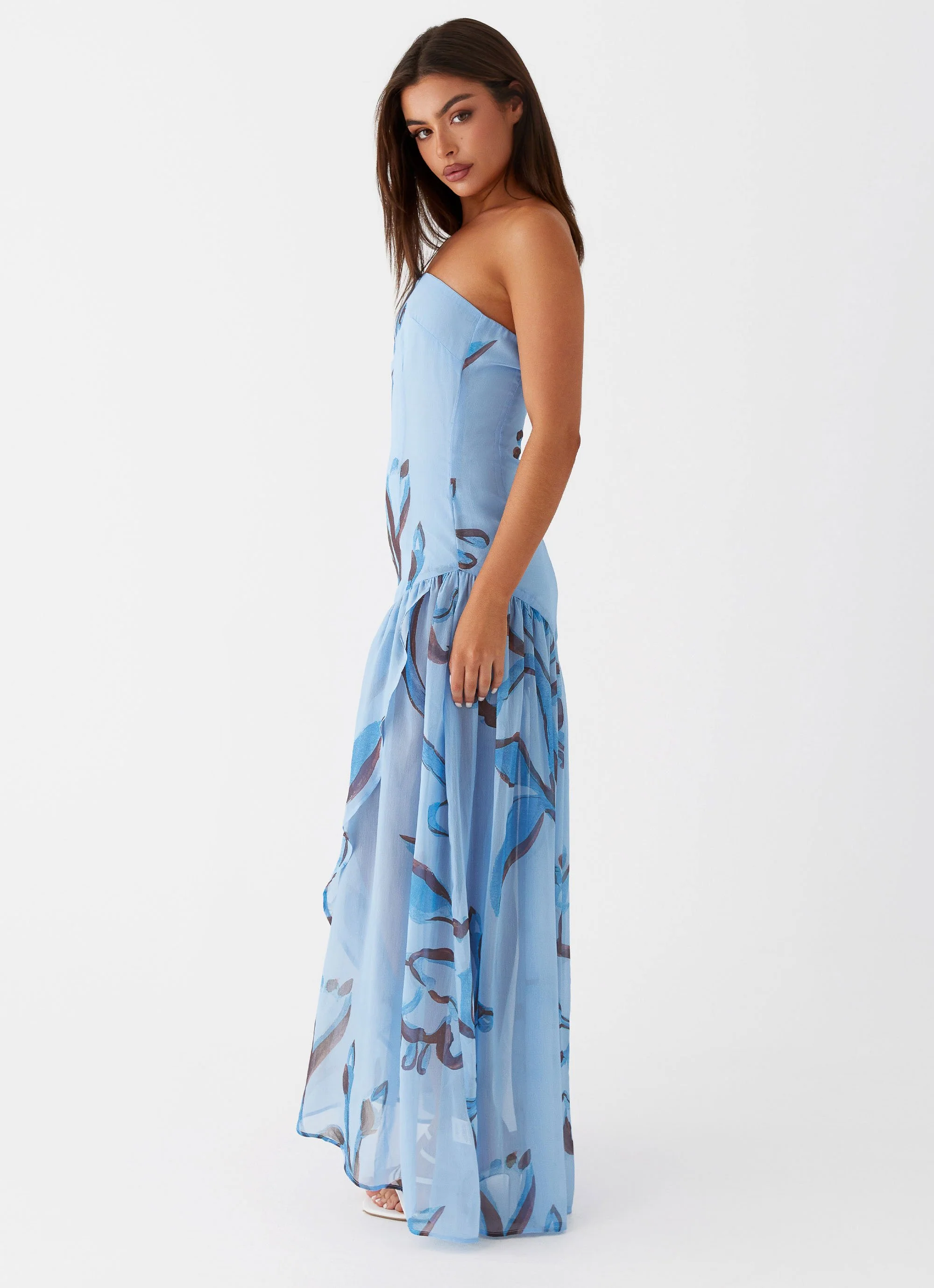 Solaris Strapless Maxi Dress - Blue Floral - Image 3