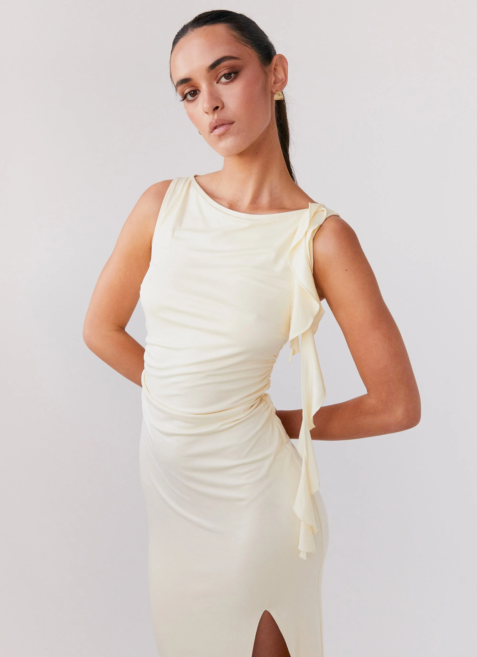 Stay With Me Frill Maxi Dress - Buttercream - Image 8