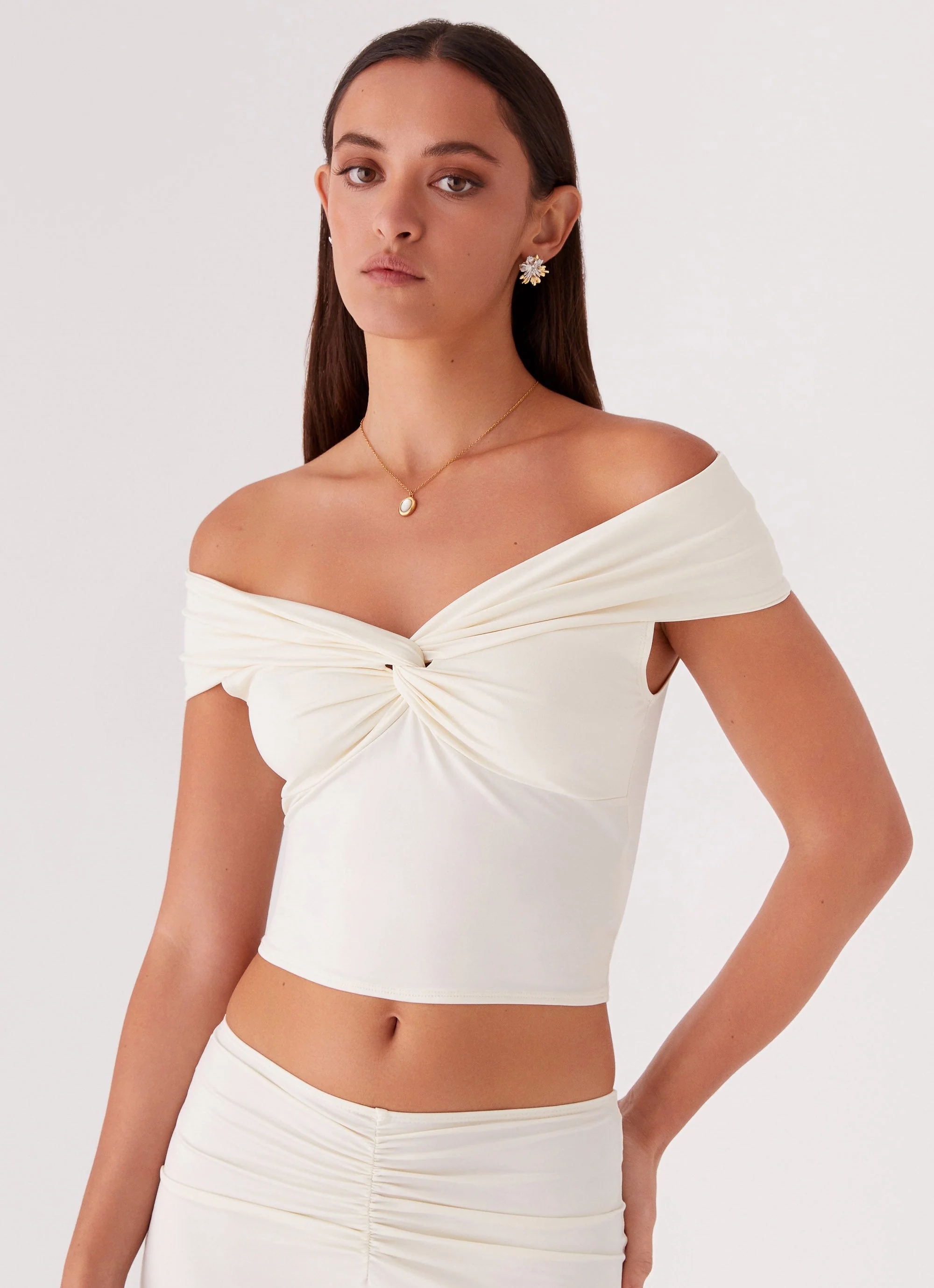 Trixie Twist Off Shoulder Top - Ivory - Image 6