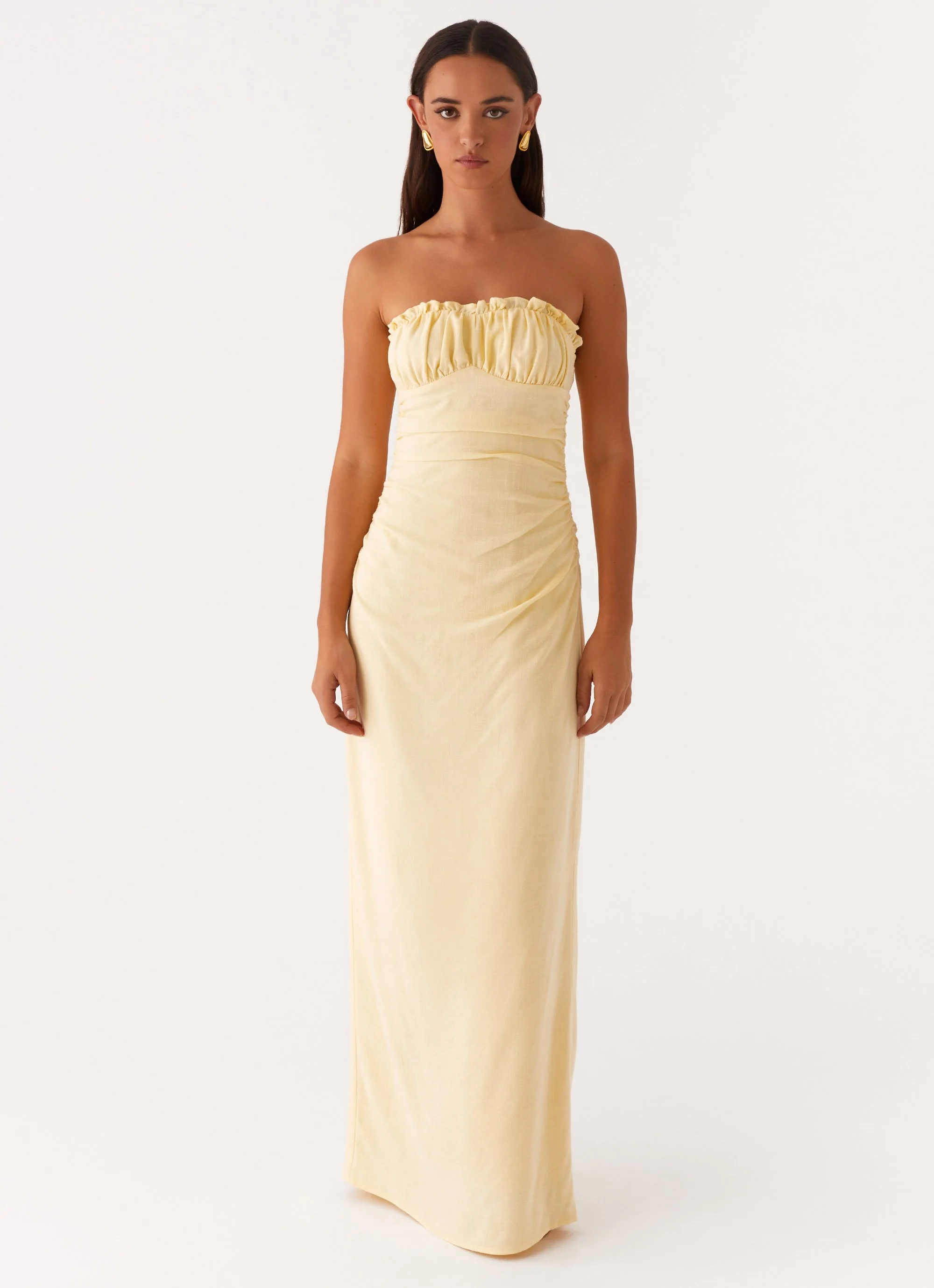 Xena Gathered Maxi Dress - Yellow - Image 3