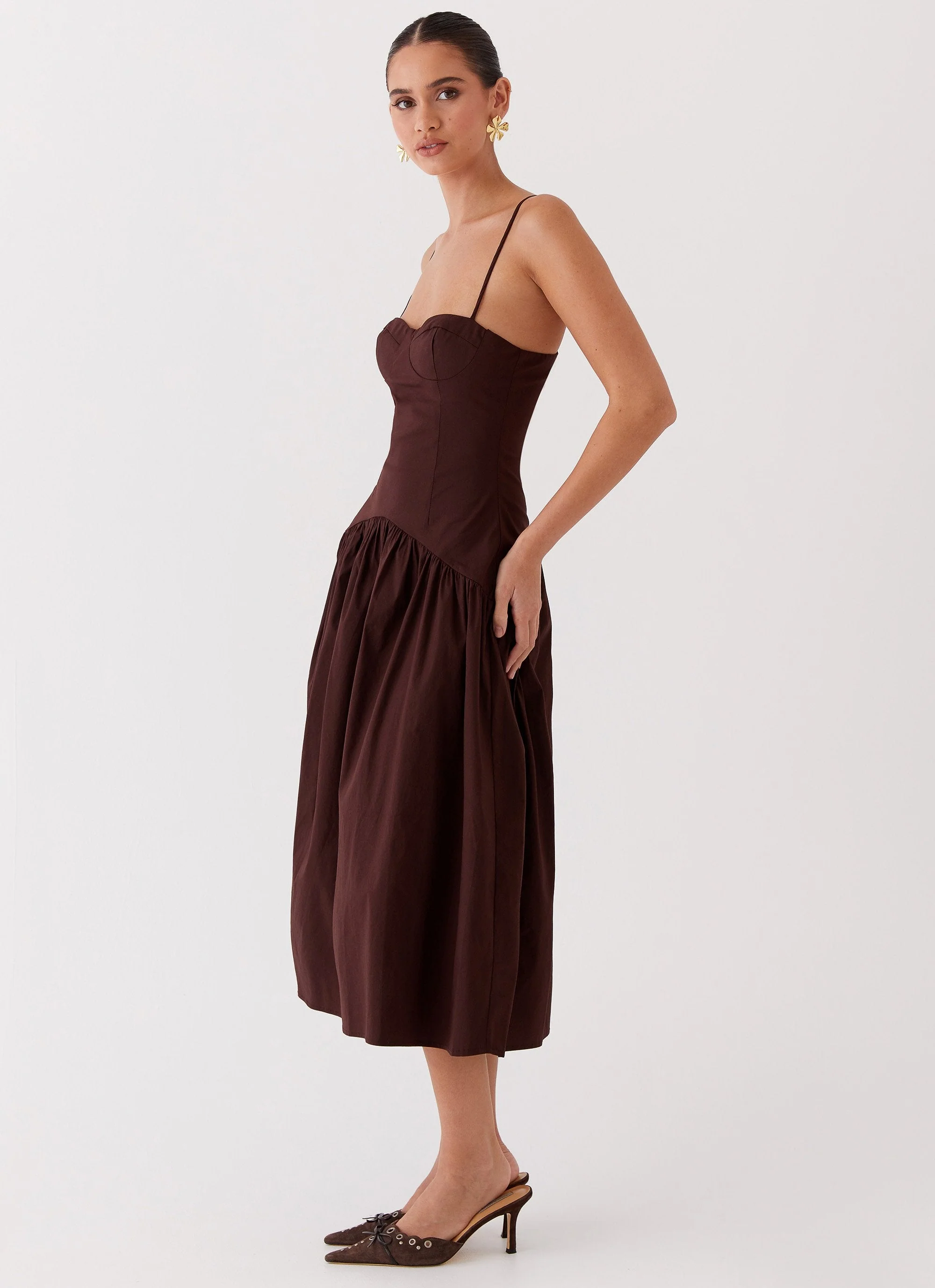 Yvette Corset Midi Dress - Chocolate - Image 3