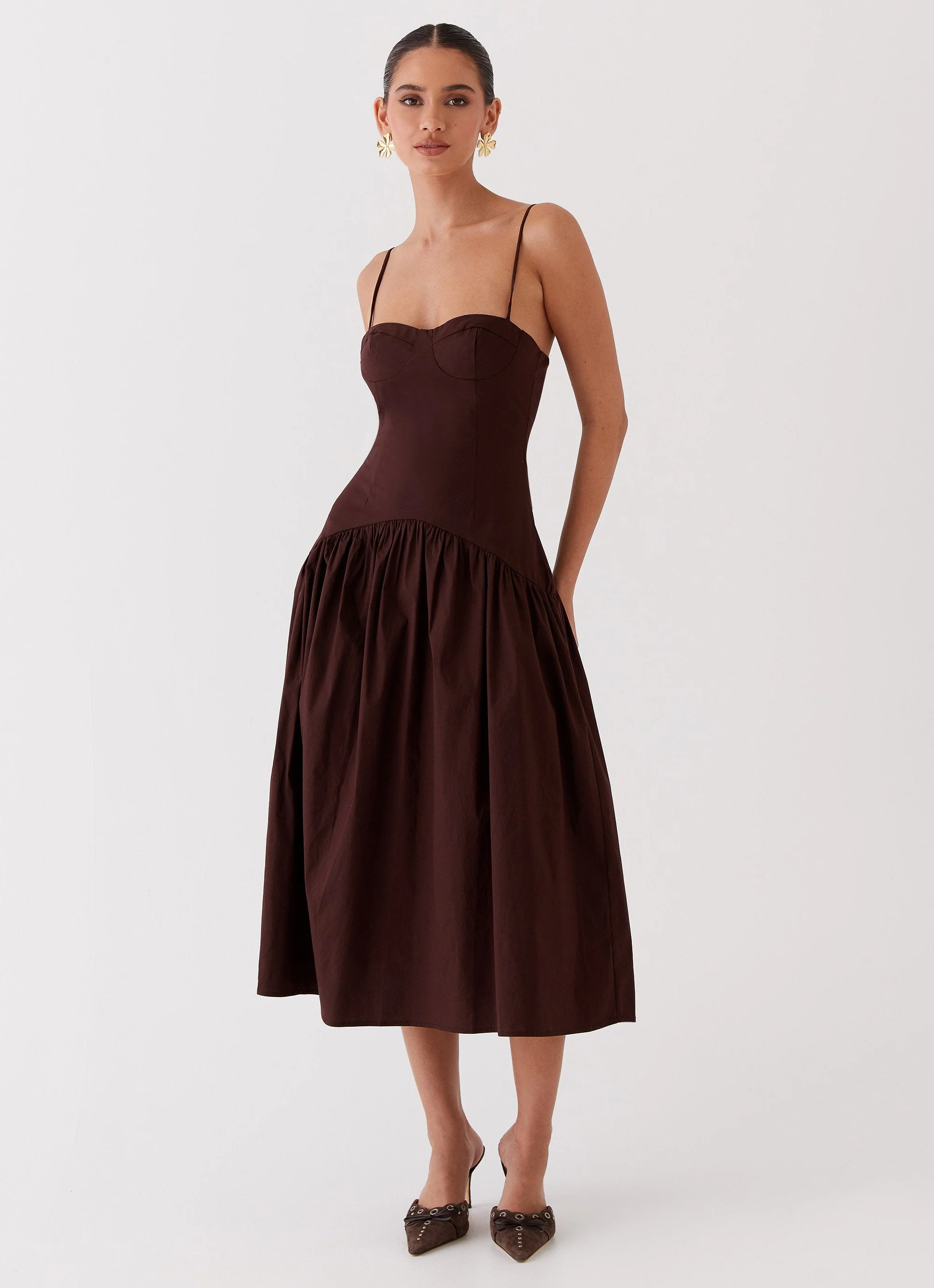 Yvette Corset Midi Dress - Chocolate - Image 5