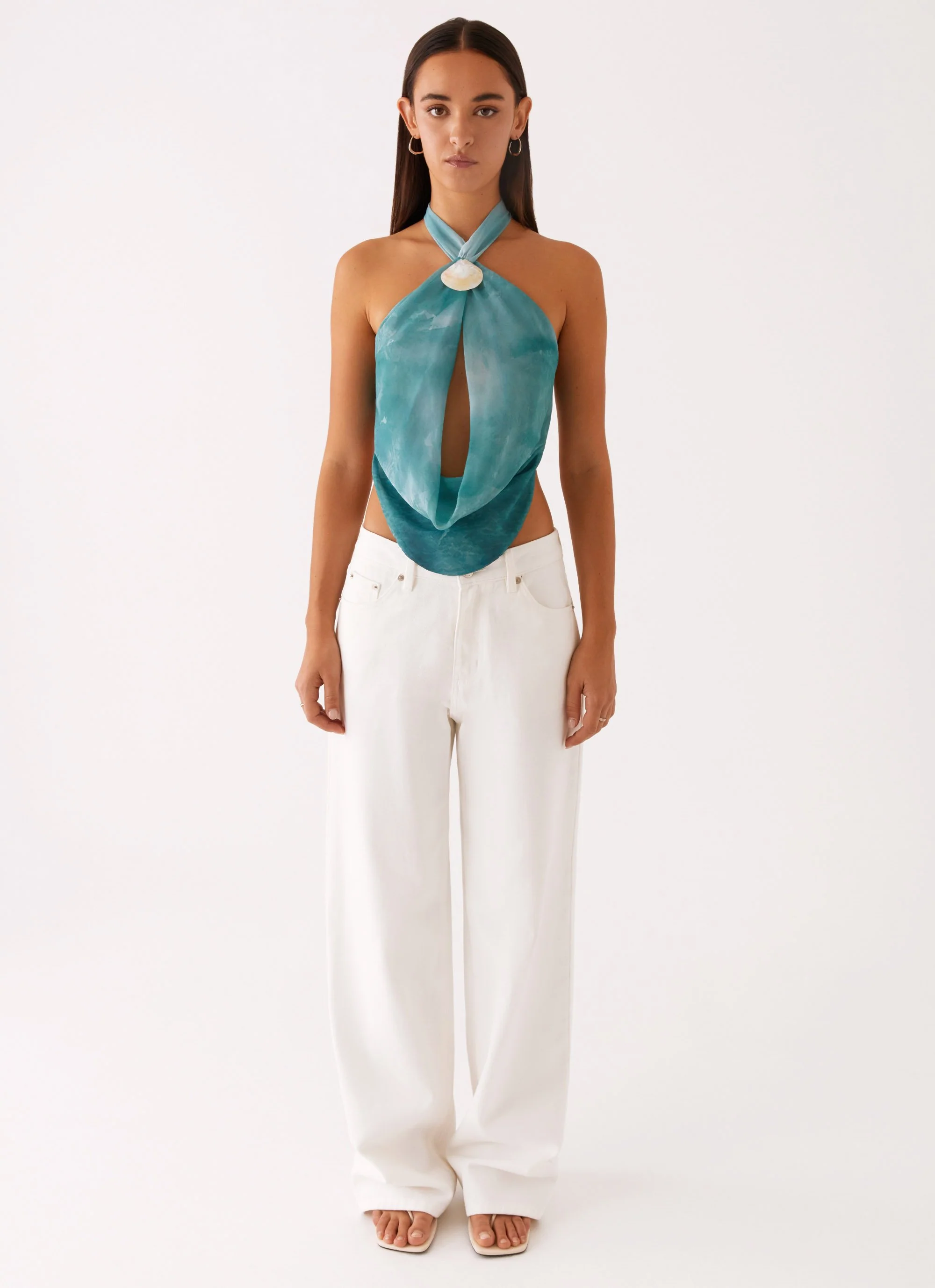 Zola Cowl Neck Shell Top - Green Tie Dye - Image 3